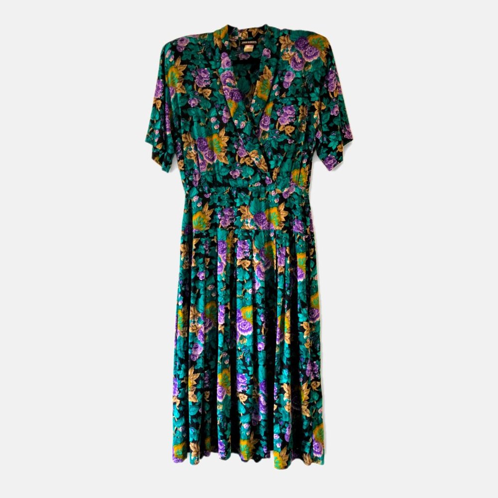 80s Vintage John Roberts Floral Midi Dress tagged size Med